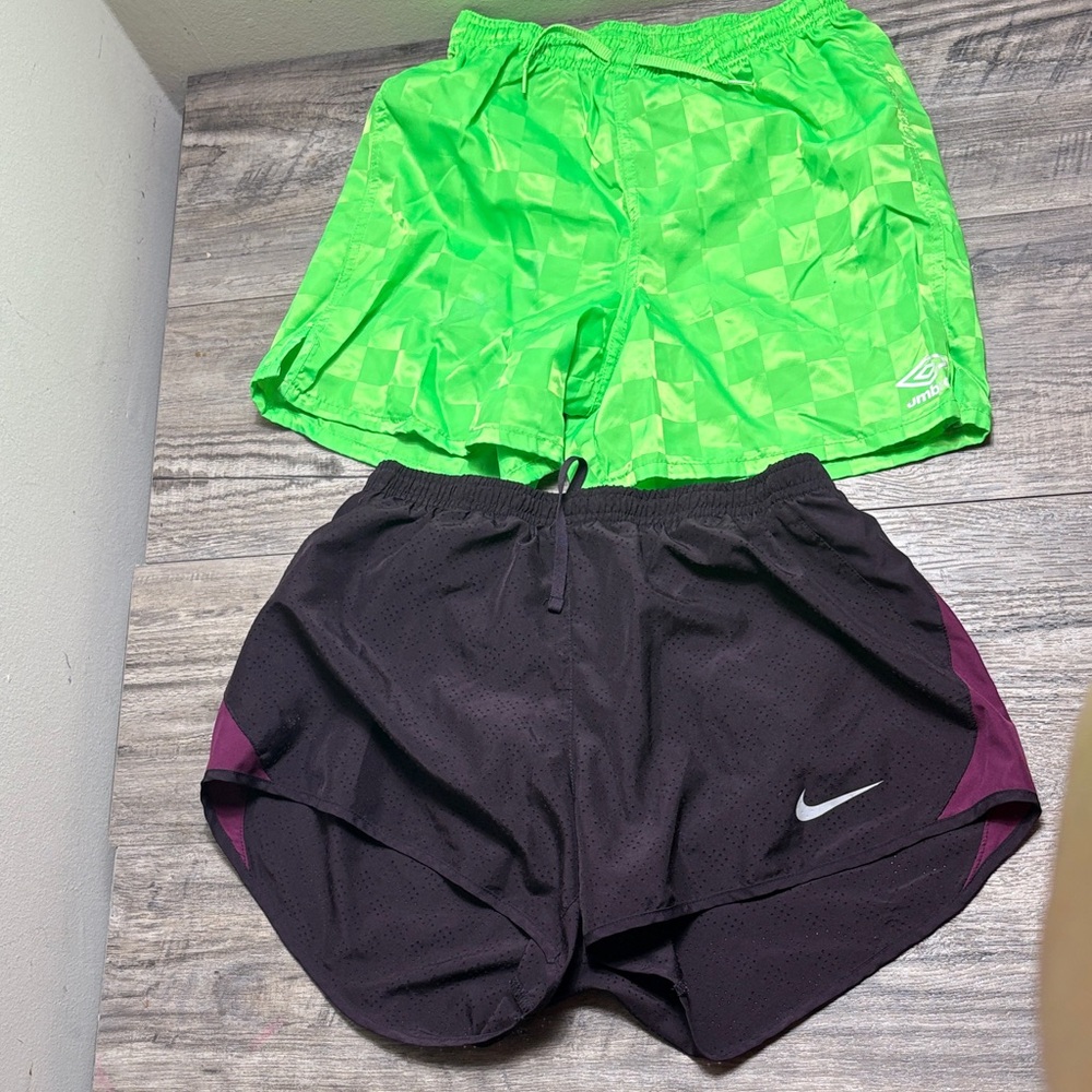 Nike Kids Medium UA Soccer Green and Burgundy Nike Running Shorts Fast Ship